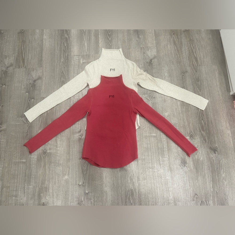Long Sleeve turtlenecks 2 in cream and maroon colors